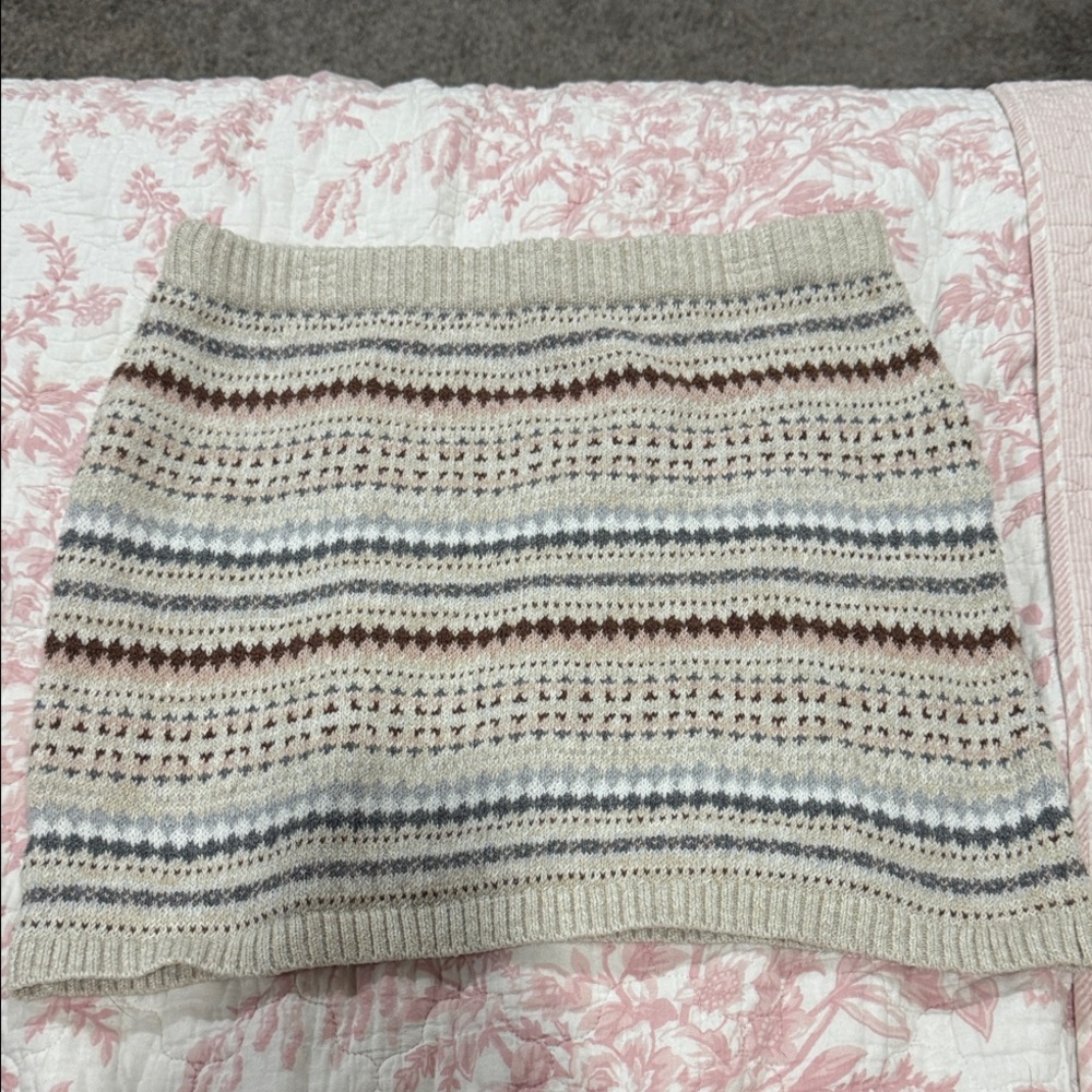 American Eagle Striped Beige and Brown Sweater Skirt